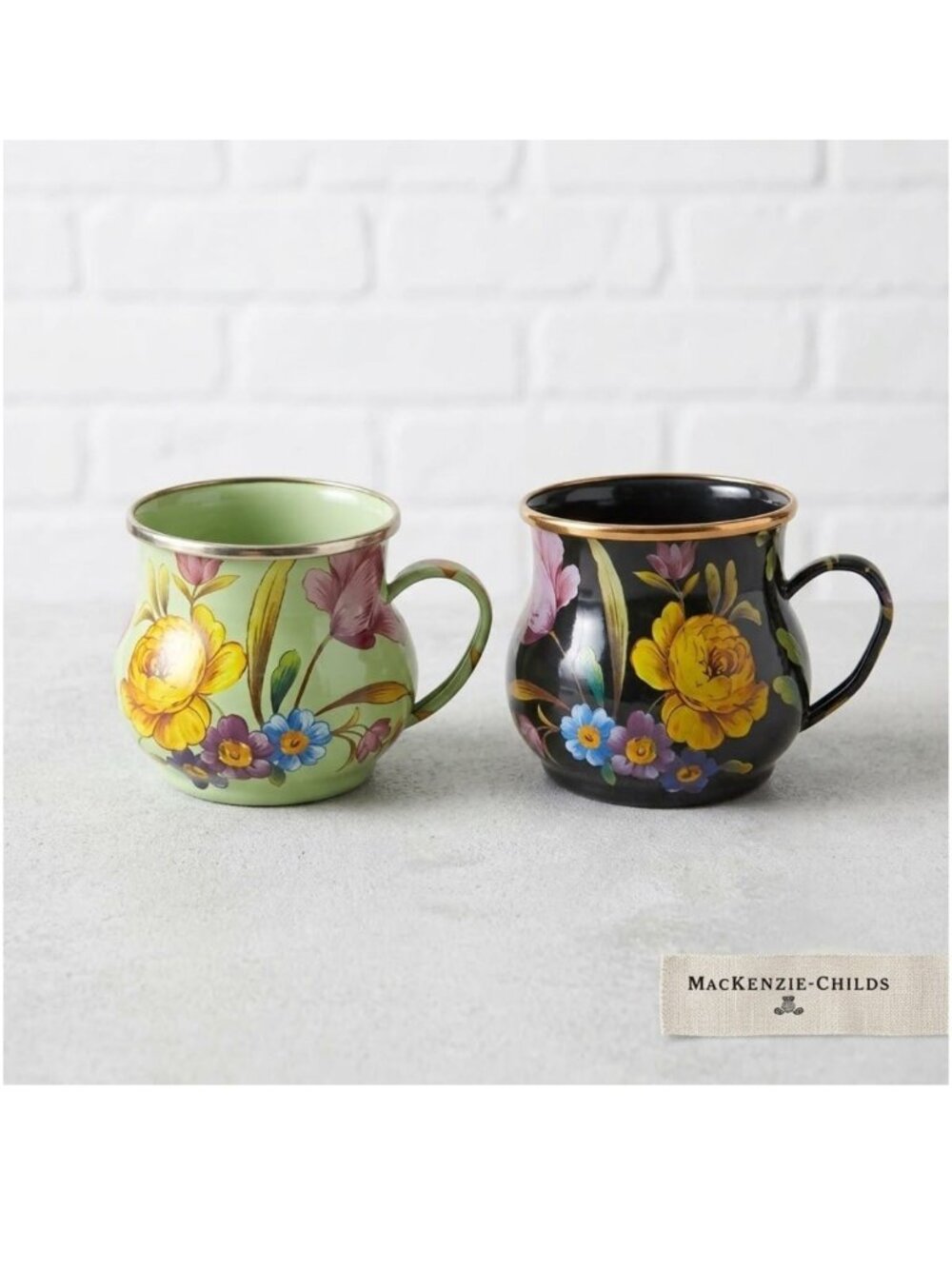 NEW  MacKenzie-Childs Flower Enamel Mug - Green or Black